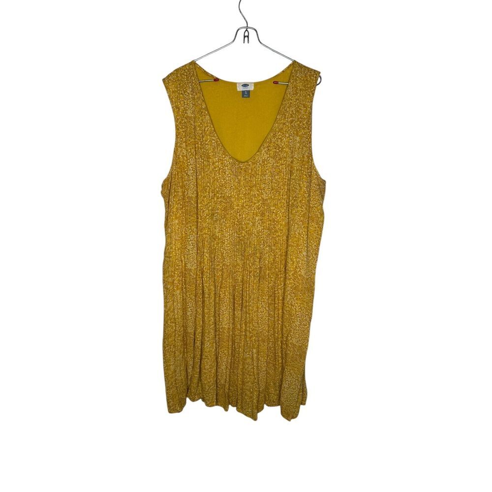 Old Navy Women's Dress Pleated Bodice Floral Silk Sleeveless Lined Mustard Sz.XL